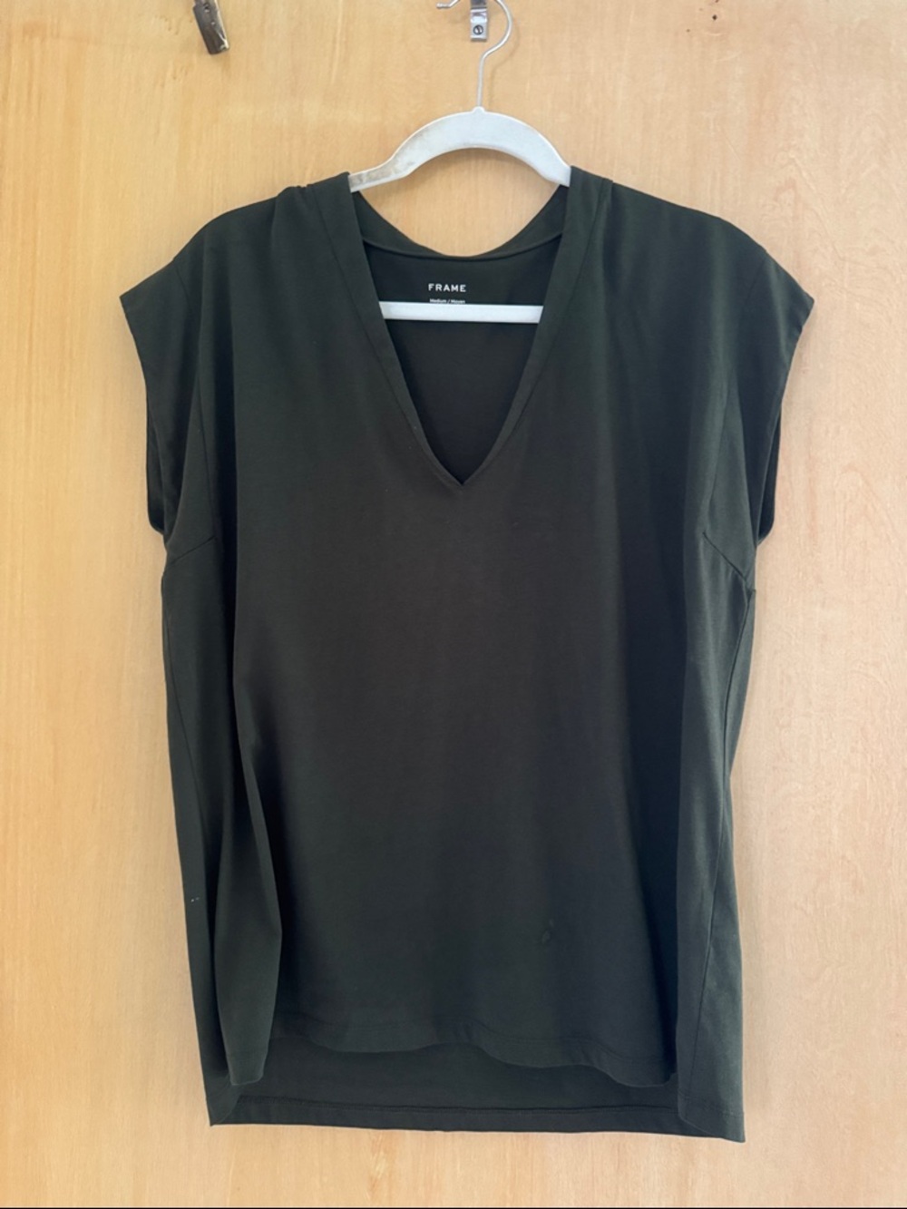 Frame Denim Olive Green V-Neck Cap Sleeve Top